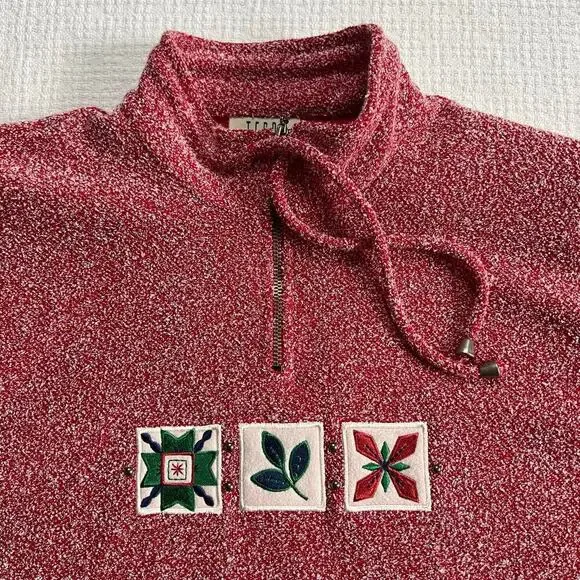 TEDDI Vintage Pullover Sweater Mock Neck Womens Medium 3/4 Zip Long Sleeve - Picture 3 of 9